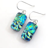 Turquoise, deep blue and gold dichroic glass earrings
