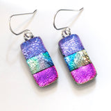 Purple blue and pink fused glass earrings