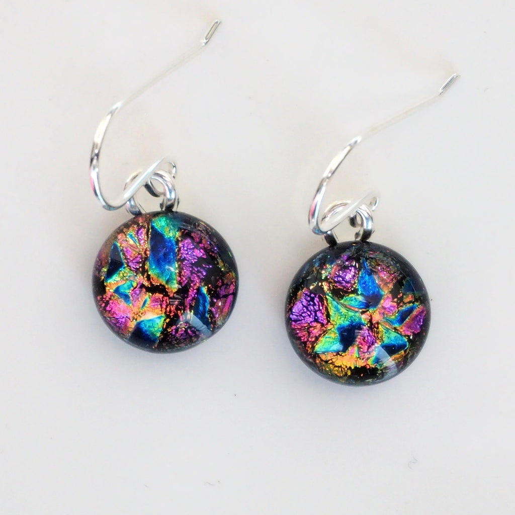 Rainbow colours dichroic glass earrings with sterling silver ear wires