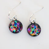 Rainbow colours dichroic glass earrings with sterling silver ear wires