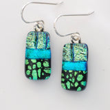 Green and turquoise fused dichroic glass earrings