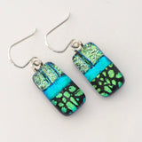 Green and turquoise fused dichroic glass earrings