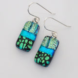 Green and turquoise fused dichroic glass earrings