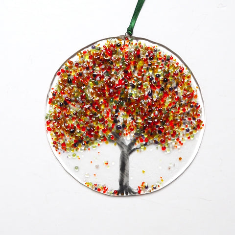 fused glass suncatcher with autumn tree design