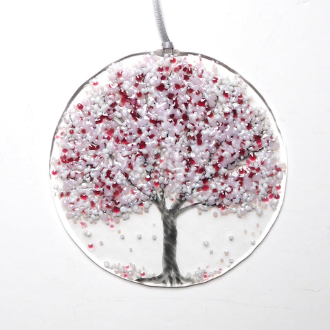 fused glass suncatcher with pink cherry blossom tree