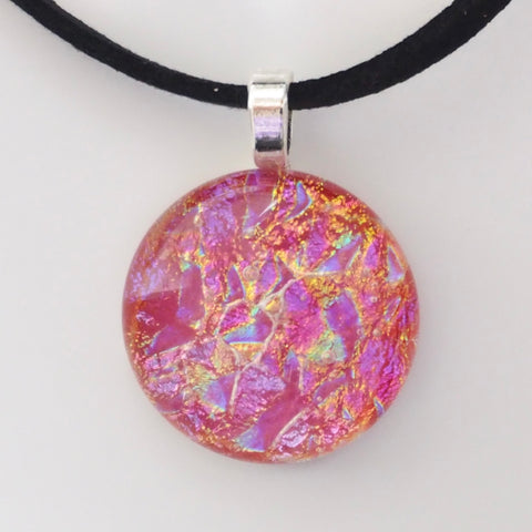 pink salmon sparkling dichroic glass pendant necklace