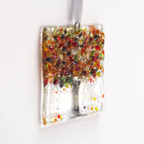 Red Acer autumn tree fused glass greetings card