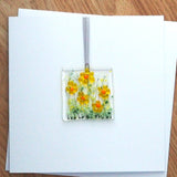 Yellow daisy flowers glass greetings card