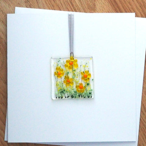 Yellow daisy flowers glass greetings card