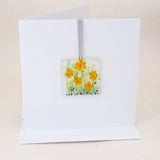 Yellow daisy flowers glass greetings card