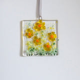 Yellow daisy flowers glass greetings card