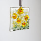 Yellow daisy flowers glass greetings card