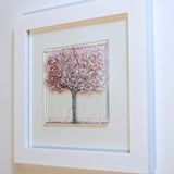 Spring cherry blossom tree framed glass art