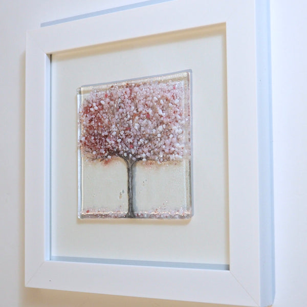 Spring cherry blossom tree framed glass art Fired Creations