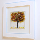 Autumn tree framed glass art