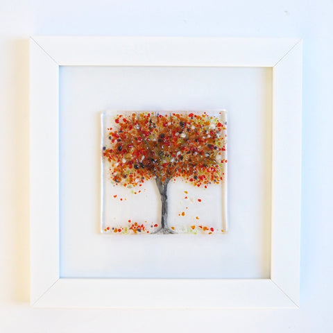 Autumn tree framed glass art