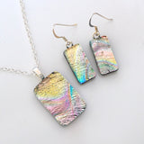 Pastel fused dichroic glass pendant and earrings jewellery set
