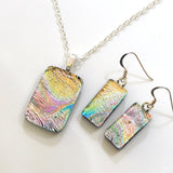 Pastel fused dichroic glass pendant and earrings jewellery set