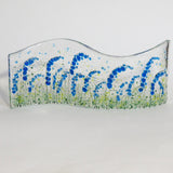 Fused Glass Sculpture Wave - Candle Screen - Bluebells