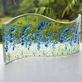 Fused Glass Sculpture Wave - Candle Screen - Bluebells