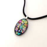 Rainbow colours oval fused glass pendant