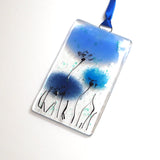 Blue poppy flowers fused glass wall art sun-catcher