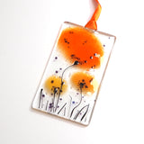 Orange poppy flowers fused glass wall art sun-catcher