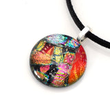 Orange and pink fused dichroic glass pendant