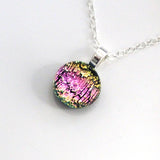 Pink and gold mini fused dichroic glass pendant