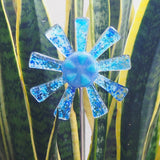 Blue and white flower stake - Fired Creations