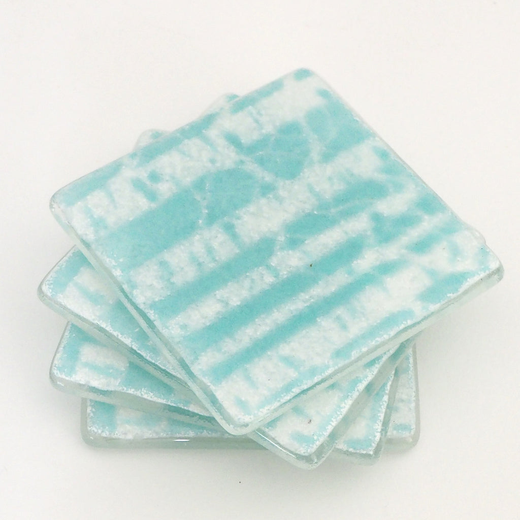 Coasters - Turquoise Blue Poplar Trees Fused Glass Drinks Coasters