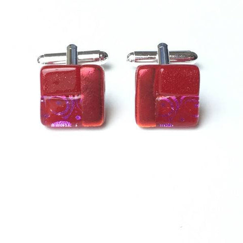 Red dichroic glass cufflinks - Fired Creations