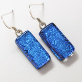 Dangly Earrings - Blue Sparkle Fused Glass Earrings