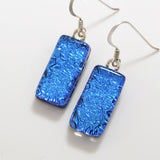 Dangly Earrings - Blue Sparkle Fused Glass Earrings