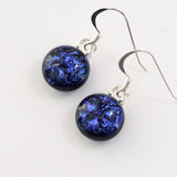 Dangly Earrings - Blue Violet Round Dichroic Glass Earrings