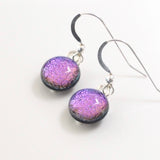 Dangly Earrings - Purple Magenta Round Dichroic Glass Earrings