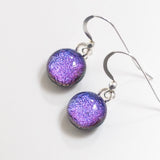 Dangly Earrings - Purple Magenta Round Dichroic Glass Earrings