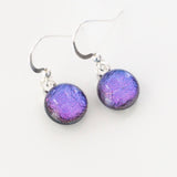 Dangly Earrings - Purple Magenta Round Dichroic Glass Earrings