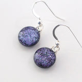 Dangly Earrings - Purple Round Dichroic Glass Earrings