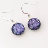 Dangly Earrings - Purple Round Dichroic Glass Earrings