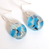 Dangly Earrings - Silver And Blue Round Dichroic Glass Earrings