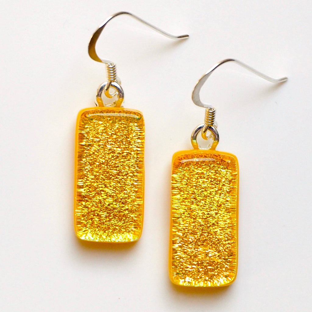Yellow fused dichroic glass earrings - Fired Creations