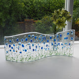 Fused Glass Vase - Blue Flowers Fused Glass Bud Vase