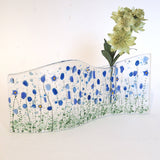 Fused Glass Vase - Blue Flowers Fused Glass Bud Vase
