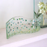 Fused Glass Vase - Green Flowers Fused Glass Bud Vase