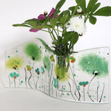 Fused Glass Vase - Green Flowers Fused Glass Bud Vase