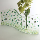 Fused Glass Vase - Green Flowers Fused Glass Bud Vase