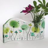 Fused Glass Vase - Green Flowers Fused Glass Bud Vase