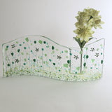 Fused Glass Vase - Green Flowers Fused Glass Bud Vase
