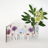 Fused Glass Vase - Purple Flowers Fused Glass Bud Vase
